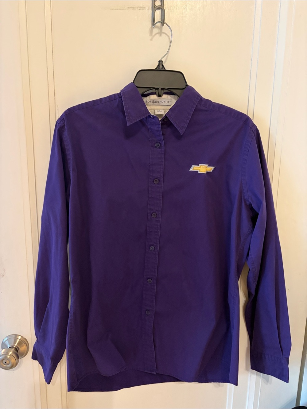 Women's Long-Sleeve Button-Up Shirt - Purple with embroidered Chevrolet logo